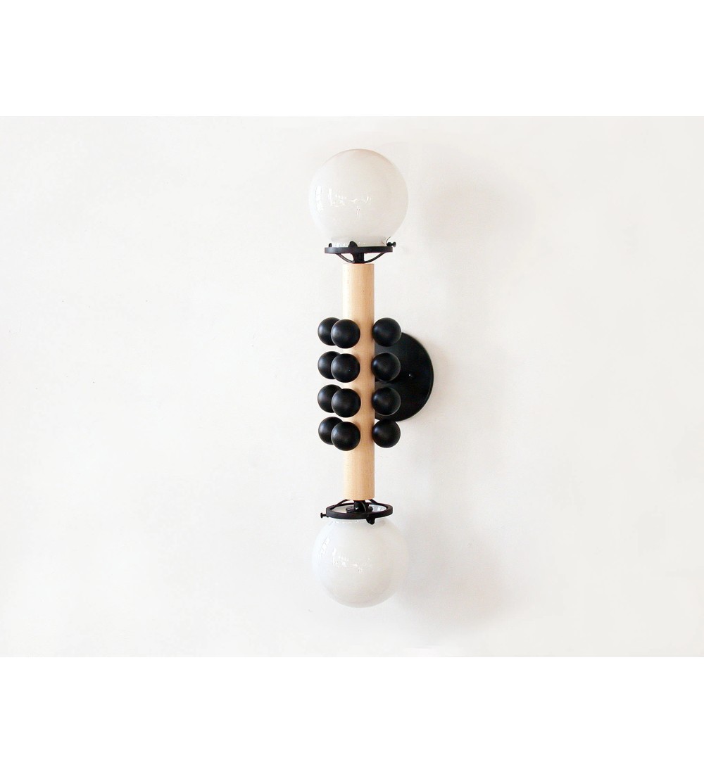 Double Sphere Bead and Wood Bar Wall Sconce