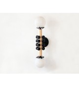 Double Sphere Bead and Wood Bar Wall Sconce