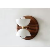 Double hemispherical wooden disc wall lamp