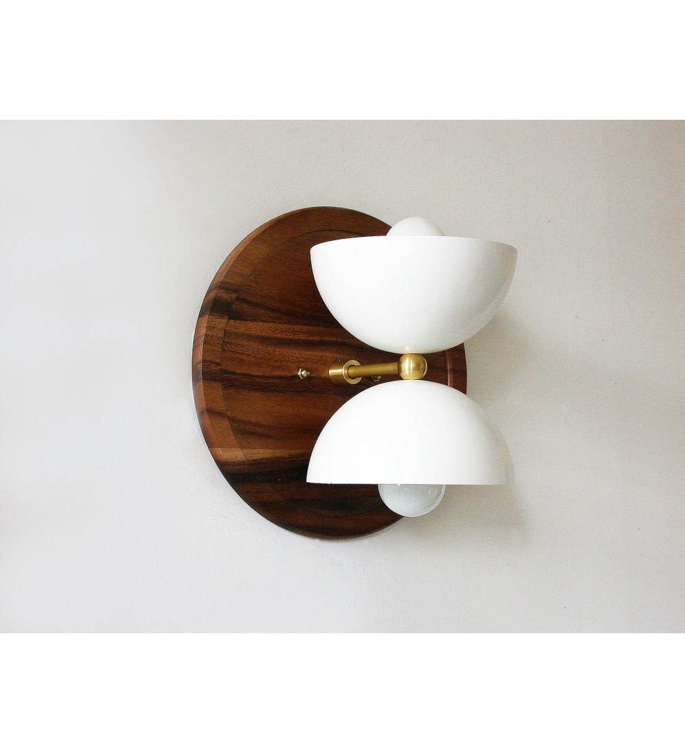 Double hemispherical wooden disc wall lamp