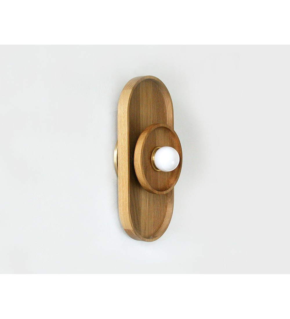 Oval Tray Wood Panel and Center Ring Wall Light