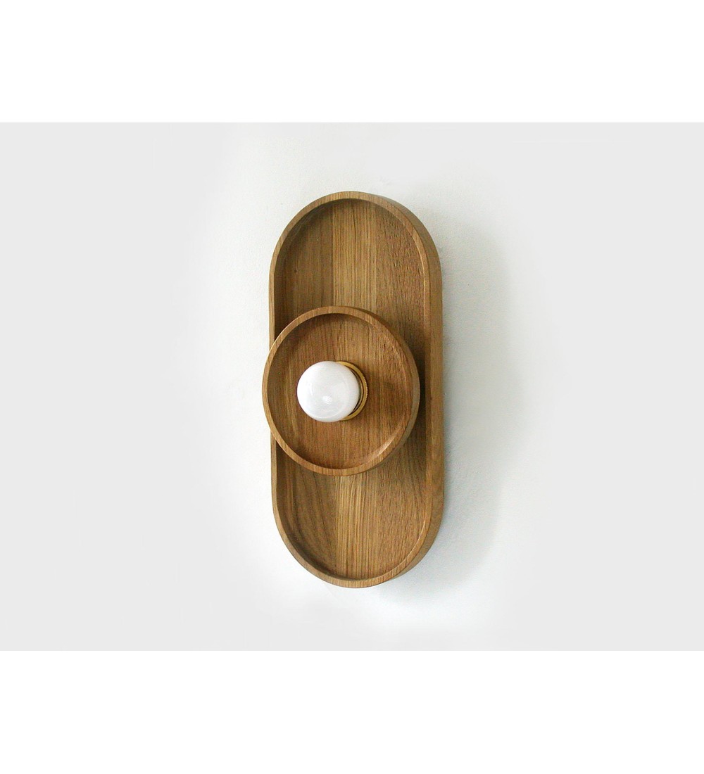 Oval Tray Wood Panel and Center Ring Wall Light