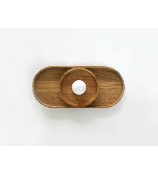 Oval Tray Wood Panel and Center Ring Wall Light