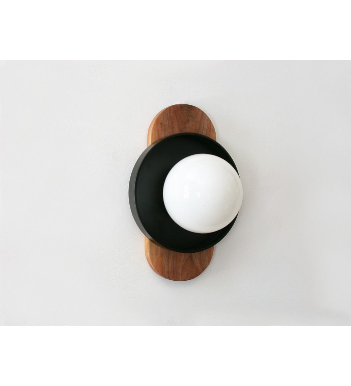 Walnut oval lamp plate and white dome wall lamp