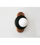 Walnut oval lamp plate and white dome wall lamp