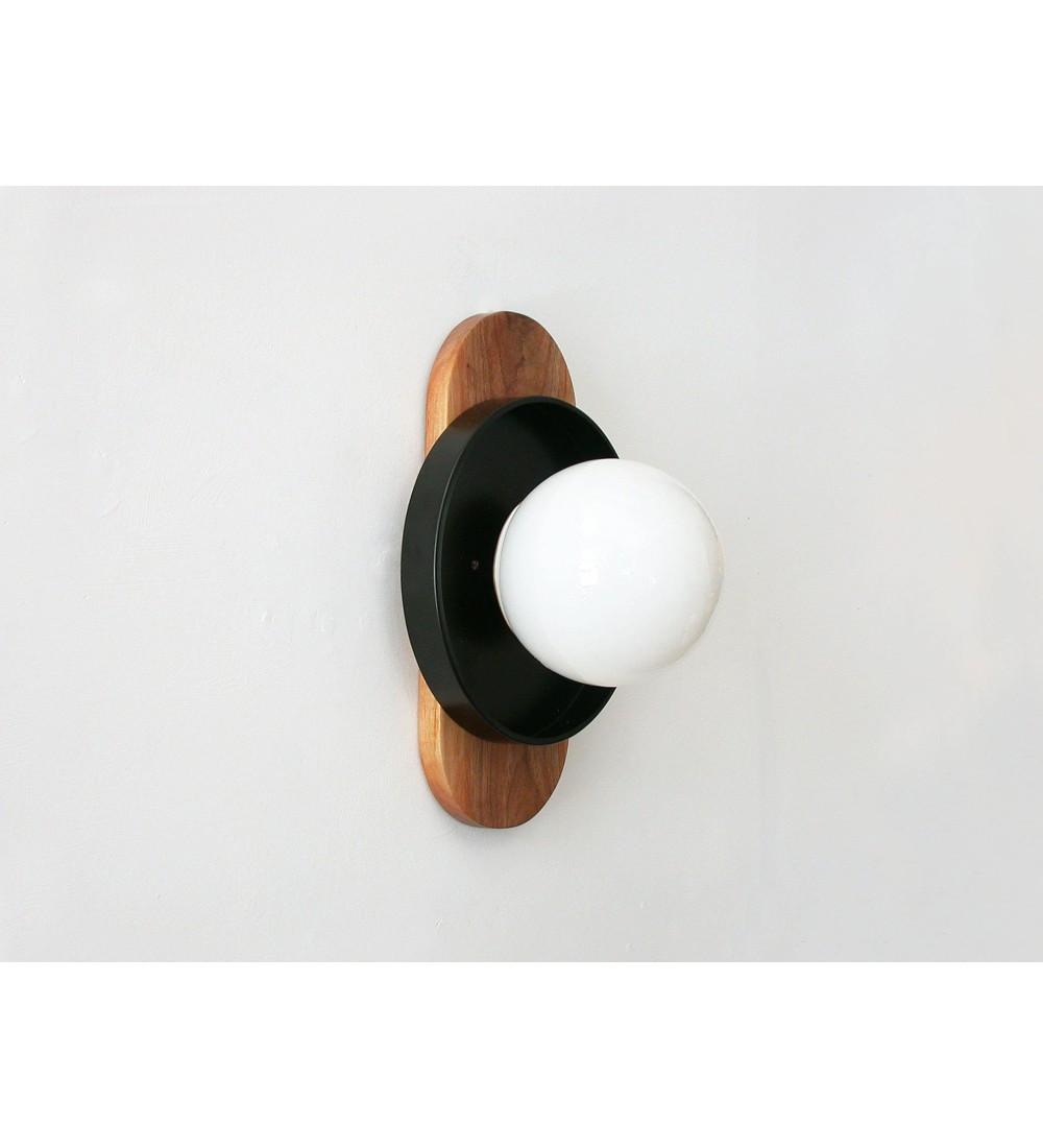 Walnut oval lamp plate and white dome wall lamp