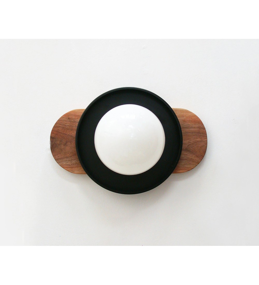 Walnut oval lamp plate and white dome wall lamp