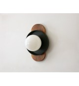 Walnut oval lamp plate and white dome wall lamp