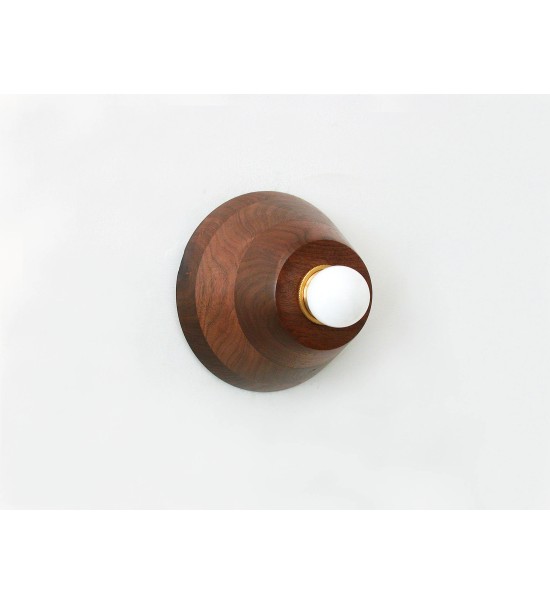 Stepped Walnut Cone and Brass Hoop Wall Light