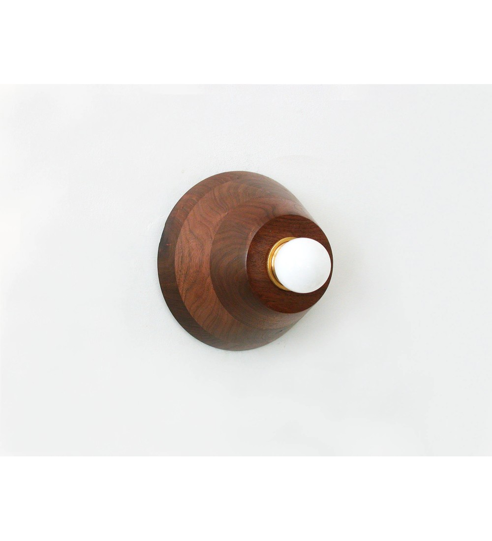 Stepped Walnut Cone and Brass Hoop Wall Light