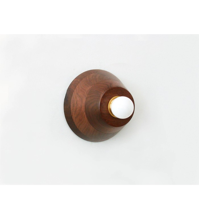 Stepped Walnut Cone and Brass Hoop Wall Light