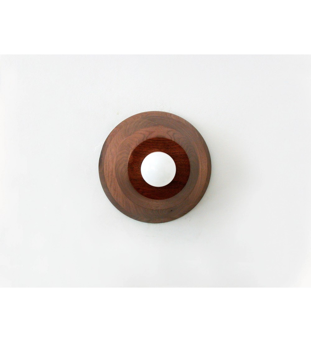 Stepped Walnut Cone and Brass Hoop Wall Light