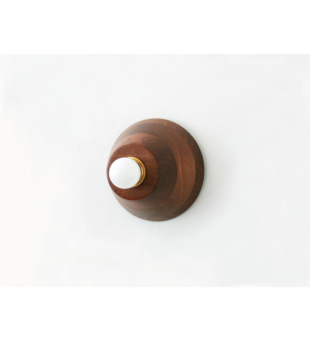 Stepped Walnut Cone and Brass Hoop Wall Light