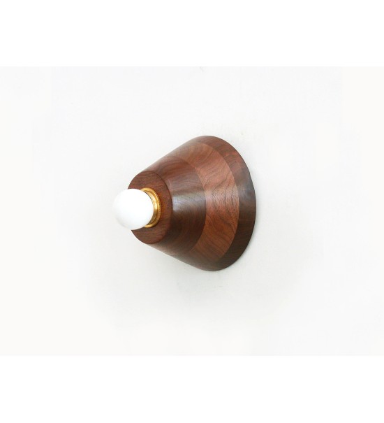 Stepped Walnut Cone and Brass Hoop Wall Light