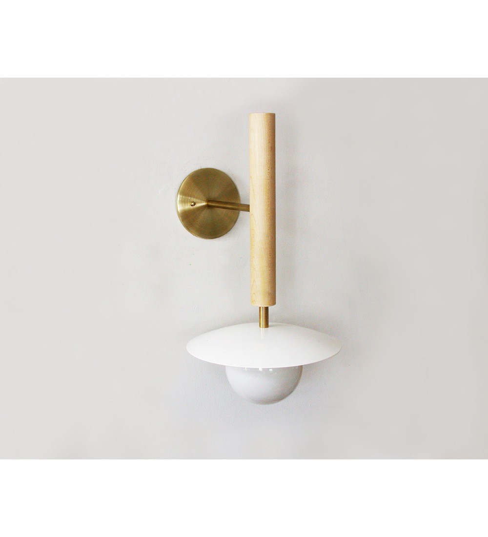 Maple wood pole dish spherical wall lamp
