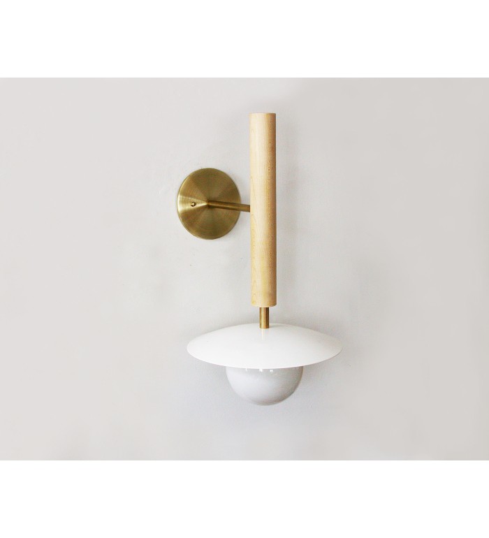 Maple wood pole dish spherical wall lamp