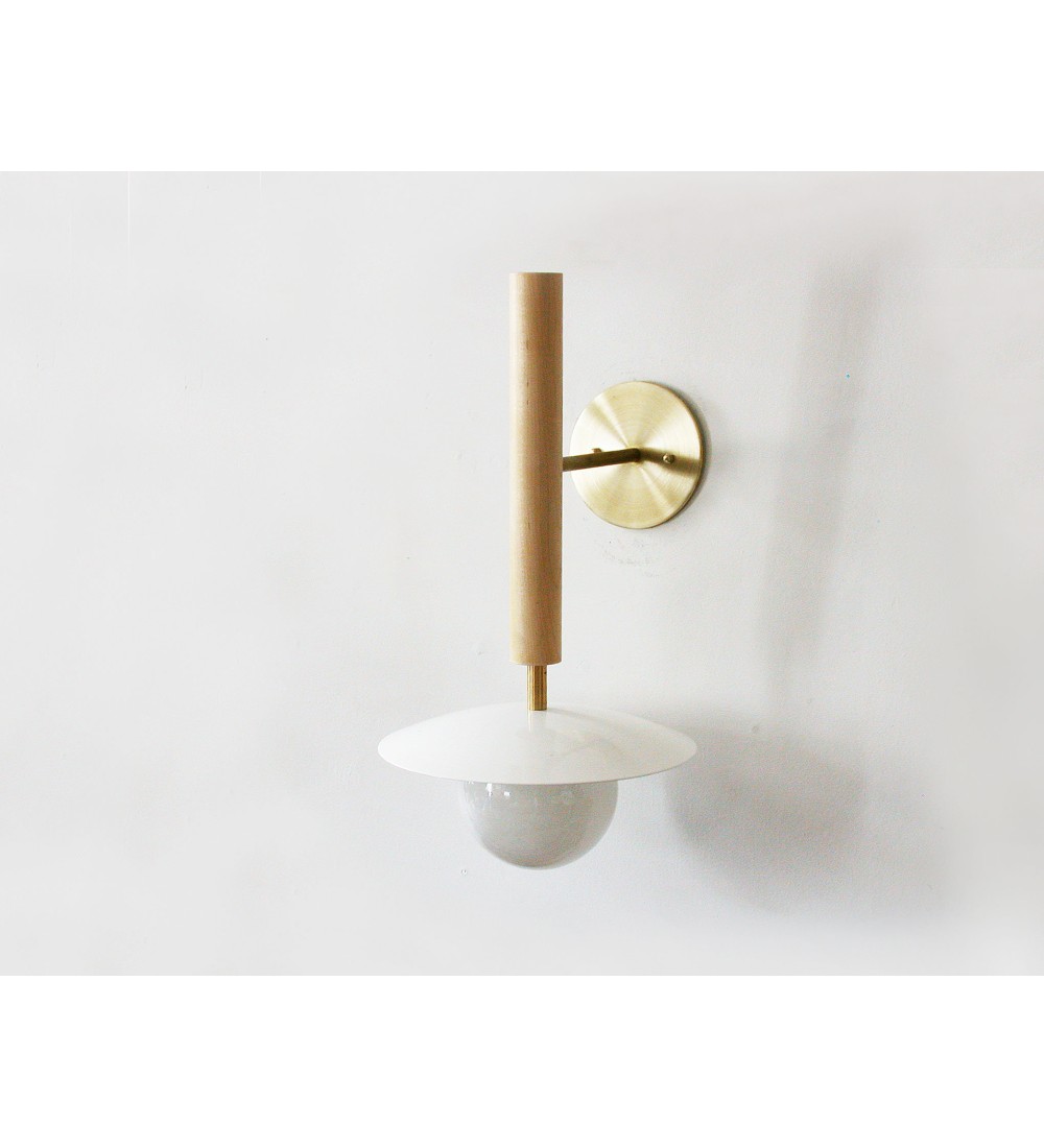 Maple wood pole dish spherical wall lamp