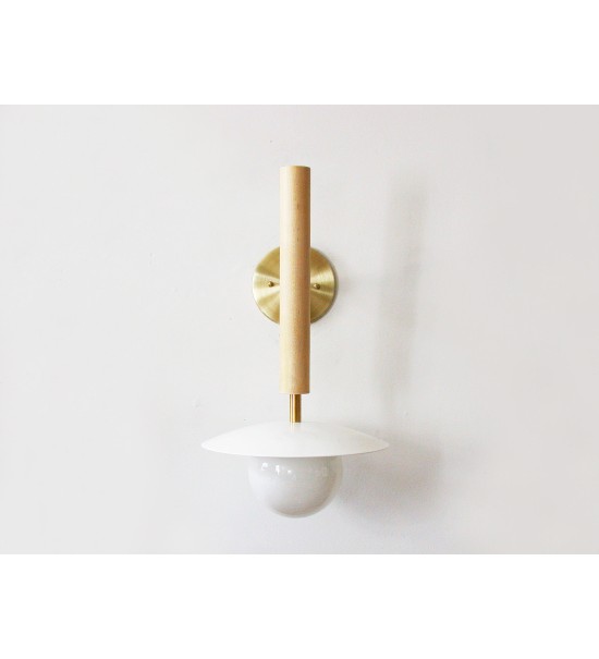 Maple wood pole dish spherical wall lamp