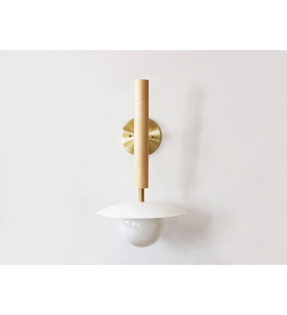 Maple wood pole dish spherical wall lamp