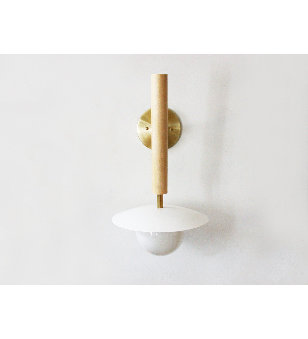 Maple wood pole dish spherical wall lamp