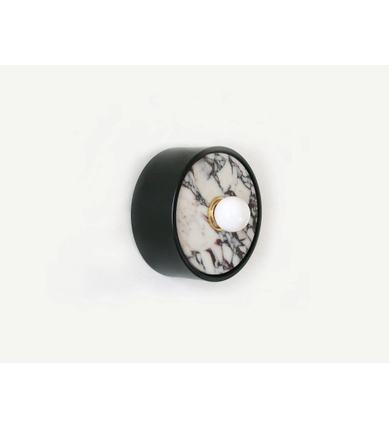 Wall sconce with black marble insert and opalescent bulb