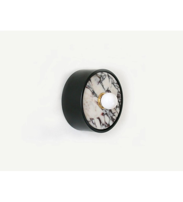 Wall sconce with black marble insert and opalescent bulb