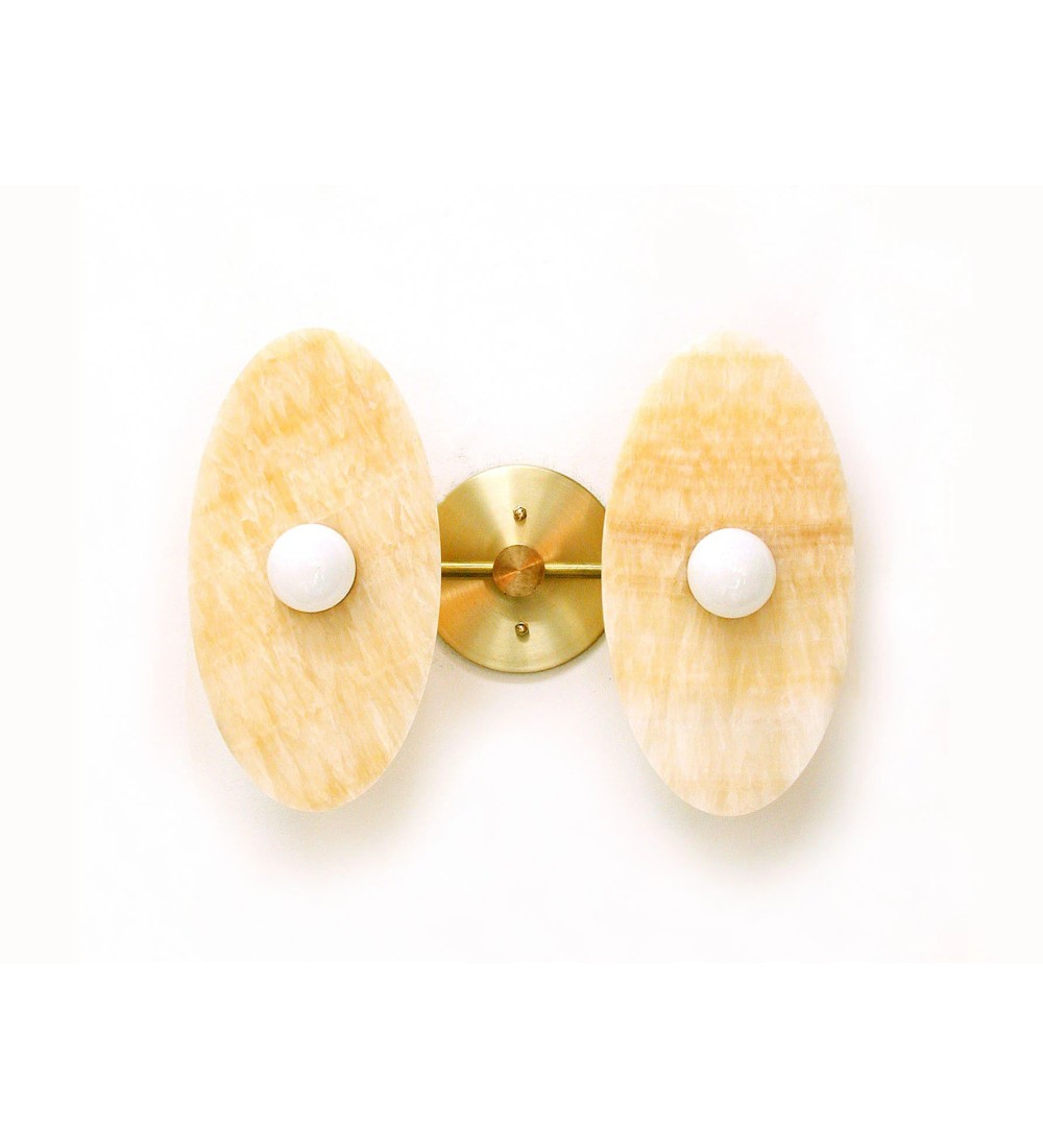 Double Oval Honey Stone and Brass Wall Sconce