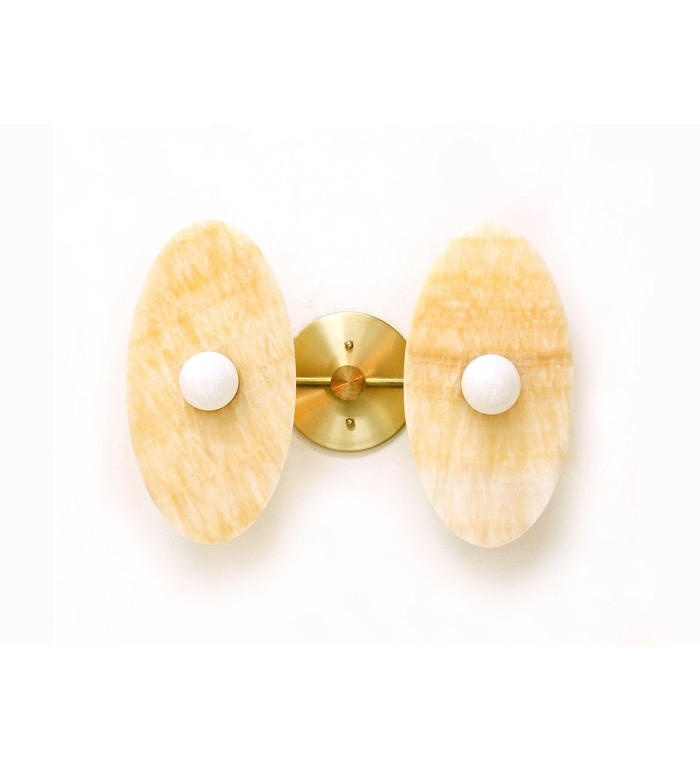 Double Oval Honey Stone and Brass Wall Sconce