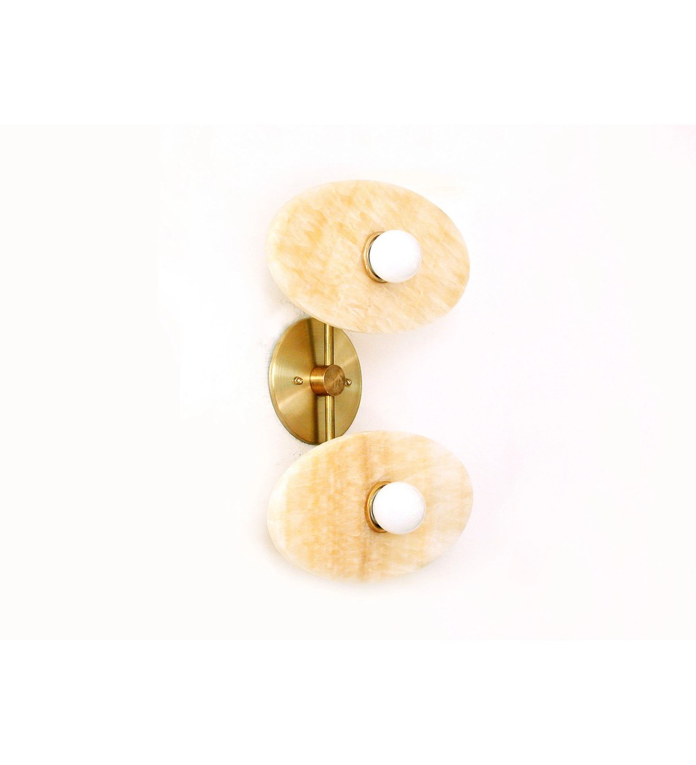 Double Oval Honey Stone and Brass Wall Sconce