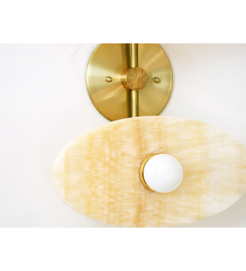 Double Oval Honey Stone and Brass Wall Sconce