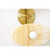 Double Oval Honey Stone and Brass Wall Sconce