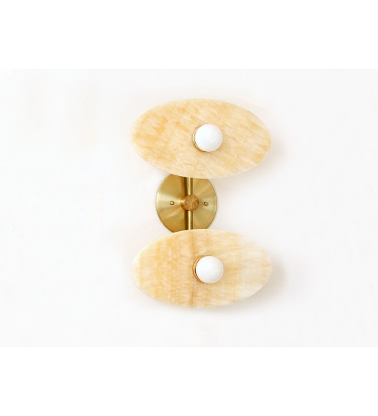 Double Oval Honey Stone and Brass Wall Sconce