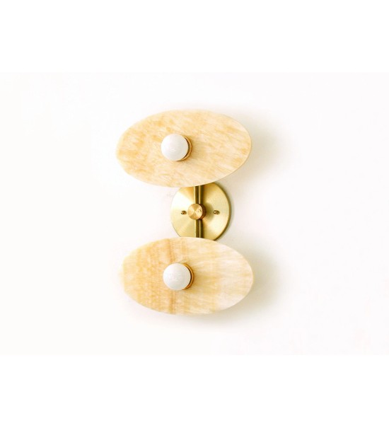 Double Oval Honey Stone and Brass Wall Sconce
