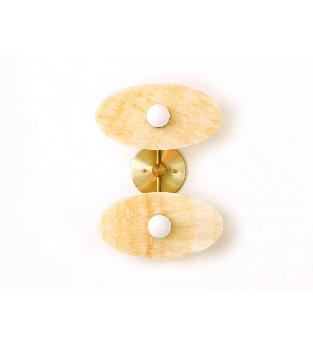 Double Oval Honey Stone and Brass Wall Sconce