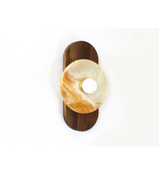 Oval Walnut and Honey Agate Disc Wall Sconce