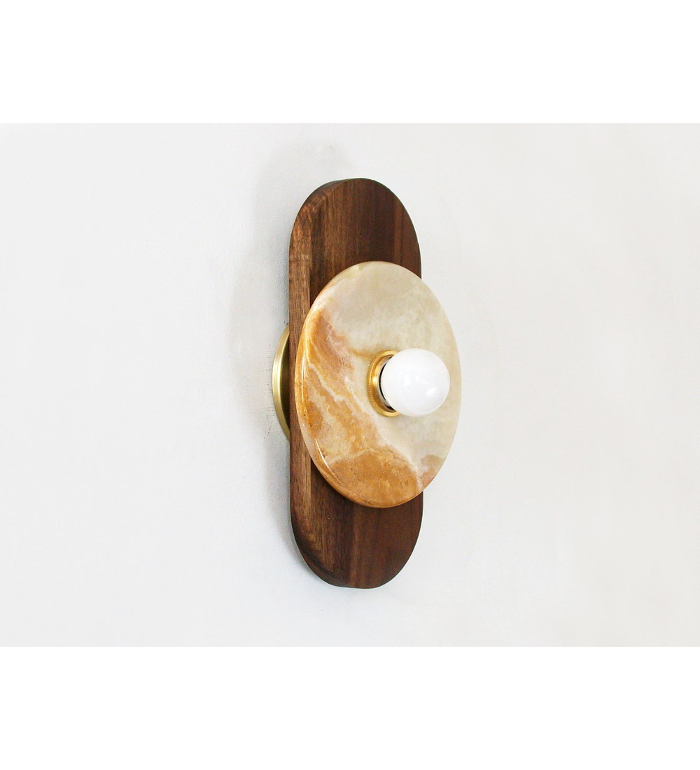 Oval Walnut and Honey Agate Disc Wall Sconce