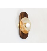 Oval Walnut and Honey Agate Disc Wall Sconce
