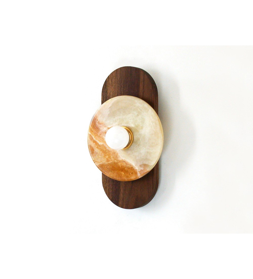 Oval Walnut and Honey Agate Disc Wall Sconce