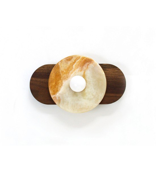 Oval Walnut and Honey Agate Disc Wall Sconce