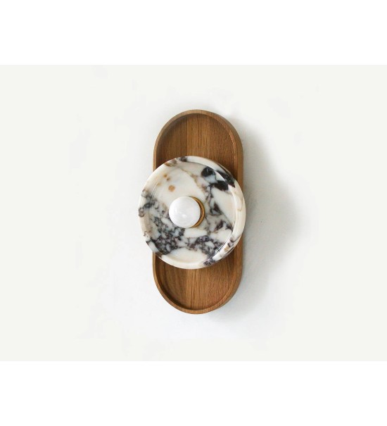 Oval Tray Wood Back Panel and Marble Tray Wall Lamp