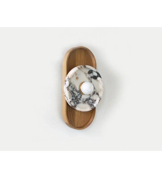 Oval Tray Wood Back Panel and Marble Tray Wall Lamp