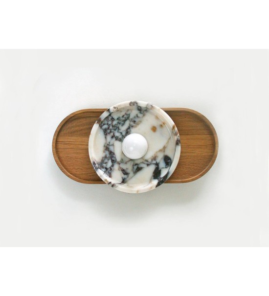 Oval Tray Wood Back Panel and Marble Tray Wall Lamp