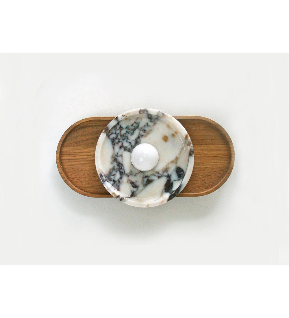 Oval Tray Wood Back Panel and Marble Tray Wall Lamp