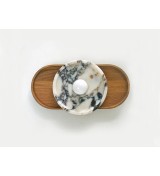 Oval Tray Wood Back Panel and Marble Tray Wall Lamp