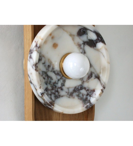 Oval Tray Wood Back Panel and Marble Tray Wall Lamp