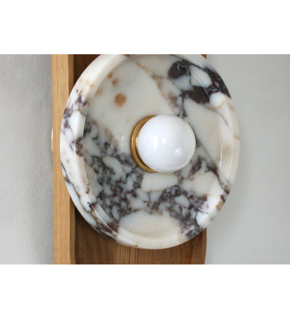 Oval Tray Wood Back Panel and Marble Tray Wall Lamp