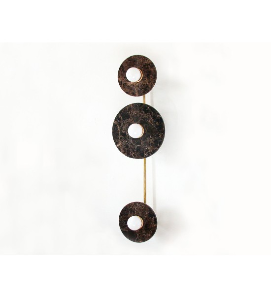 Vertical Three-Ring Marble and Brass Wall Lamp
