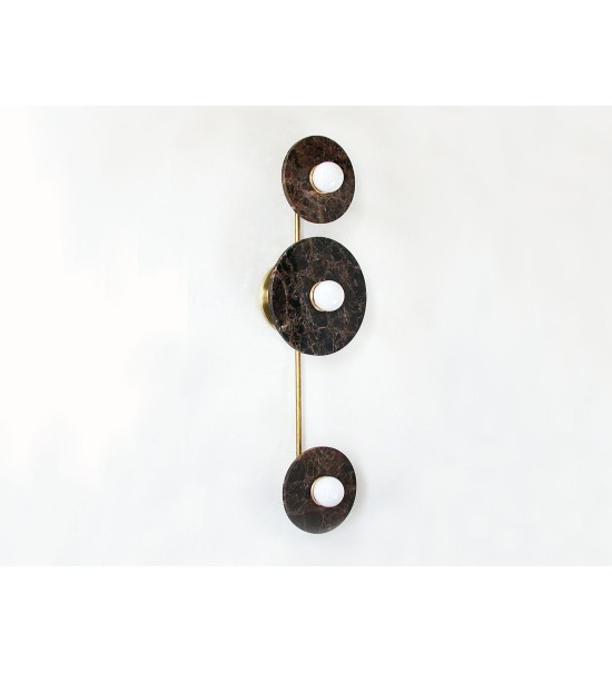 Vertical Three-Ring Marble and Brass Wall Lamp