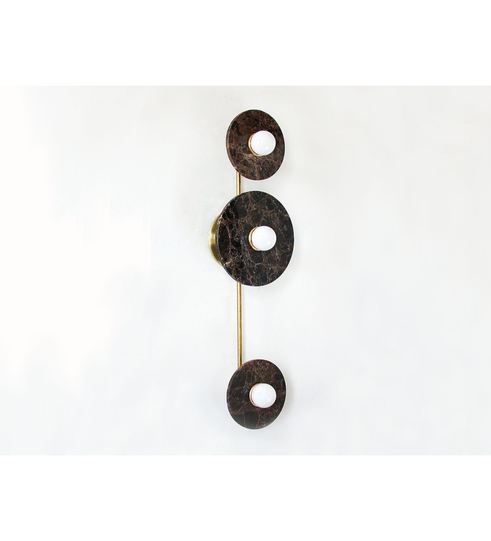 Vertical Three-Ring Marble and Brass Wall Lamp