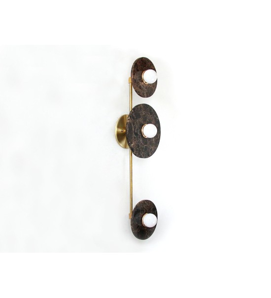 Vertical Three-Ring Marble and Brass Wall Lamp